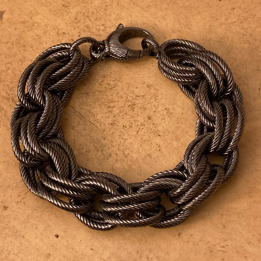 Black Rhodium over Bronze Triple Rings Substantial Bracelet